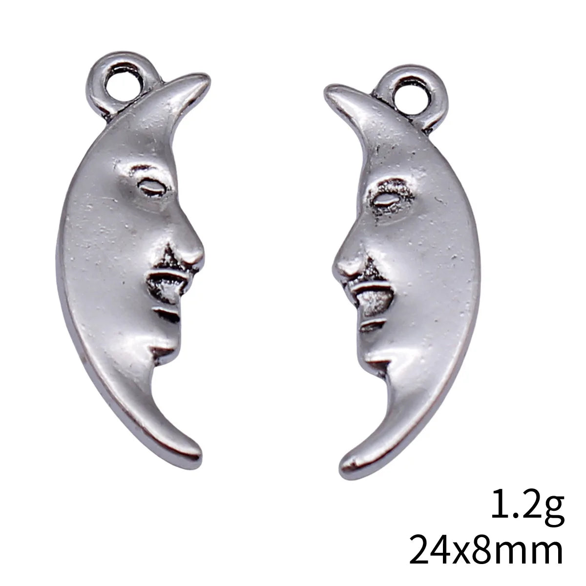 24x8mm 1.2g Antique Silver Zinc Alloy Double Sided Face Moon Charm Pendant for DIY Jewelry Making