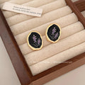 Premium Matte 14K Gold Plated Oval Geometric Enamel Stud Earrings