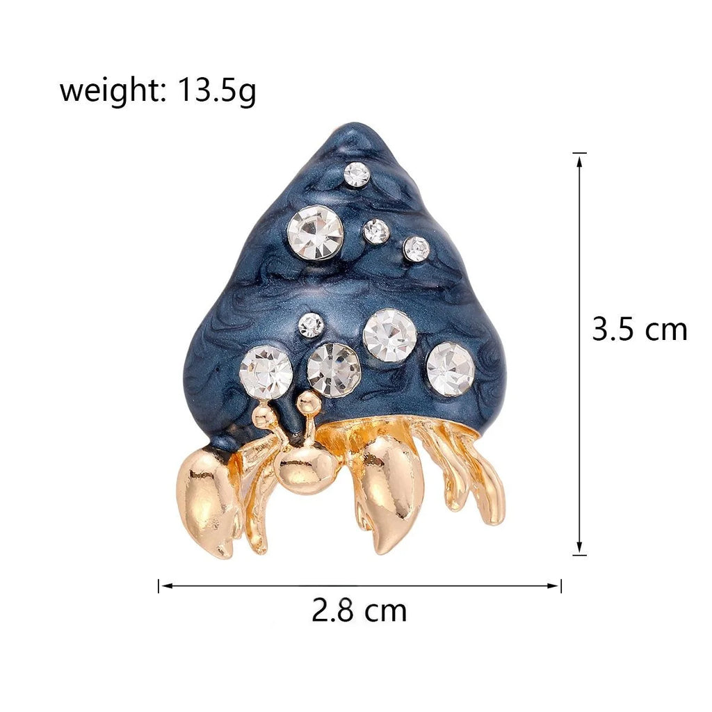 Cute Hermit Crab Shell Alloy Enamel Rhinestone Brooch, Elegant Women's Lapel Pin Corsage Suit Accessory Gift