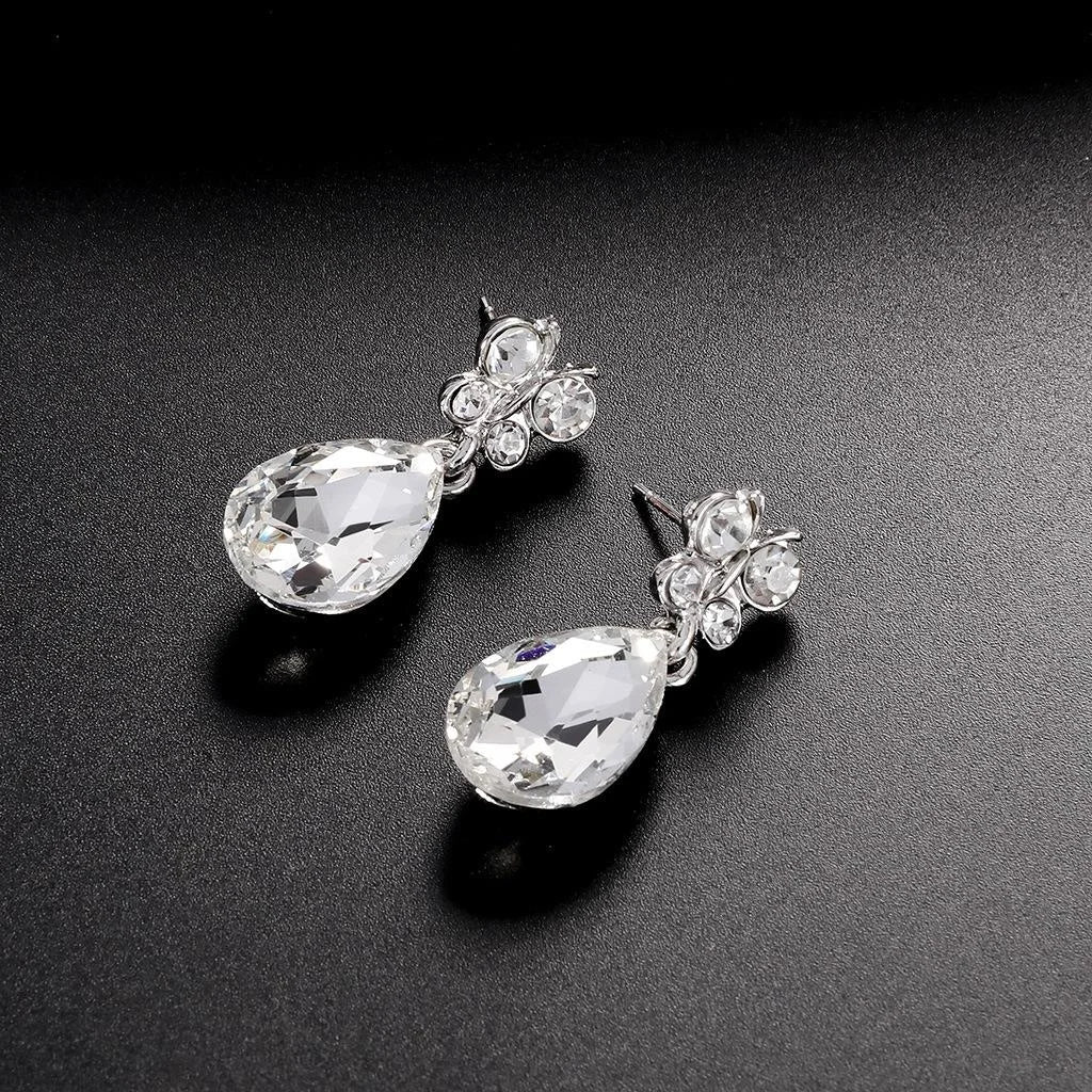 Bridal Rhinestone Butterfly Flower Necklace And Earrings Jewelry Set, Crystal Alloy Wedding Party Jewelry