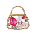 Vintage Handbag Brooch With Pink Rhinestones, Faux Pearl And Mother Of Pearl Flowers, Elegant Lapel Pin Gift