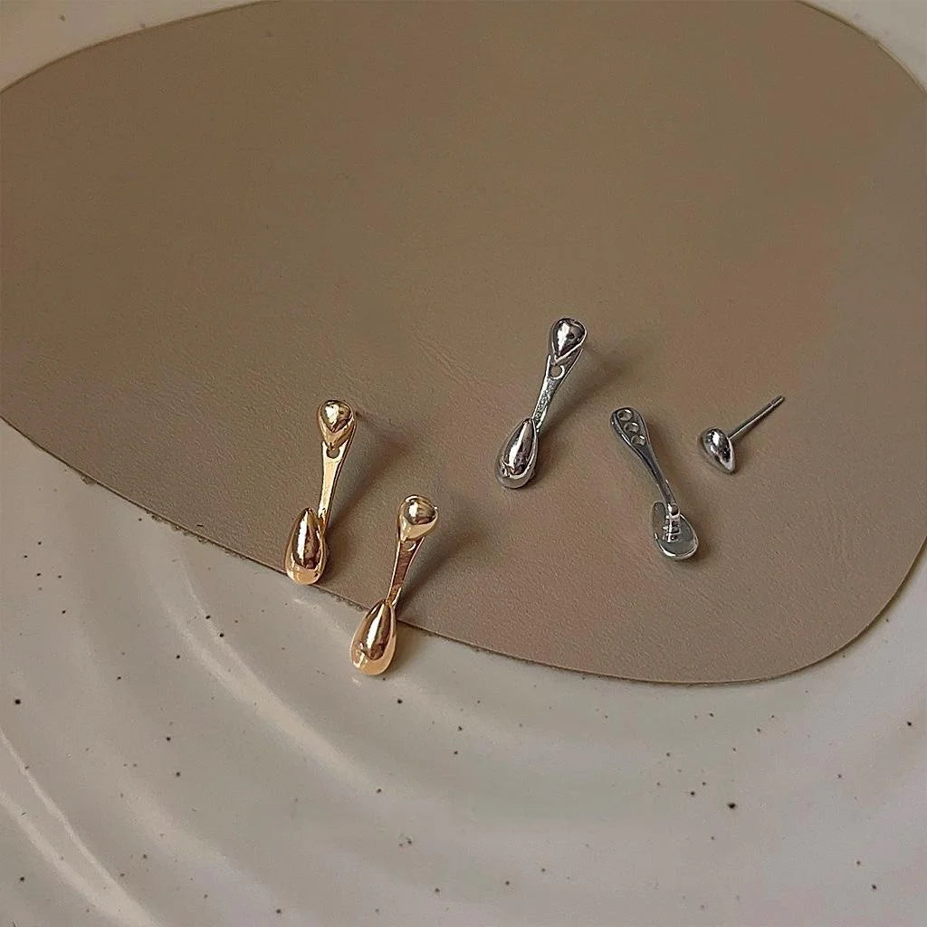 Light Luxury Minimalist 14K Gold Plated Copper Teardrop Two-Way Stud Earrings for Women