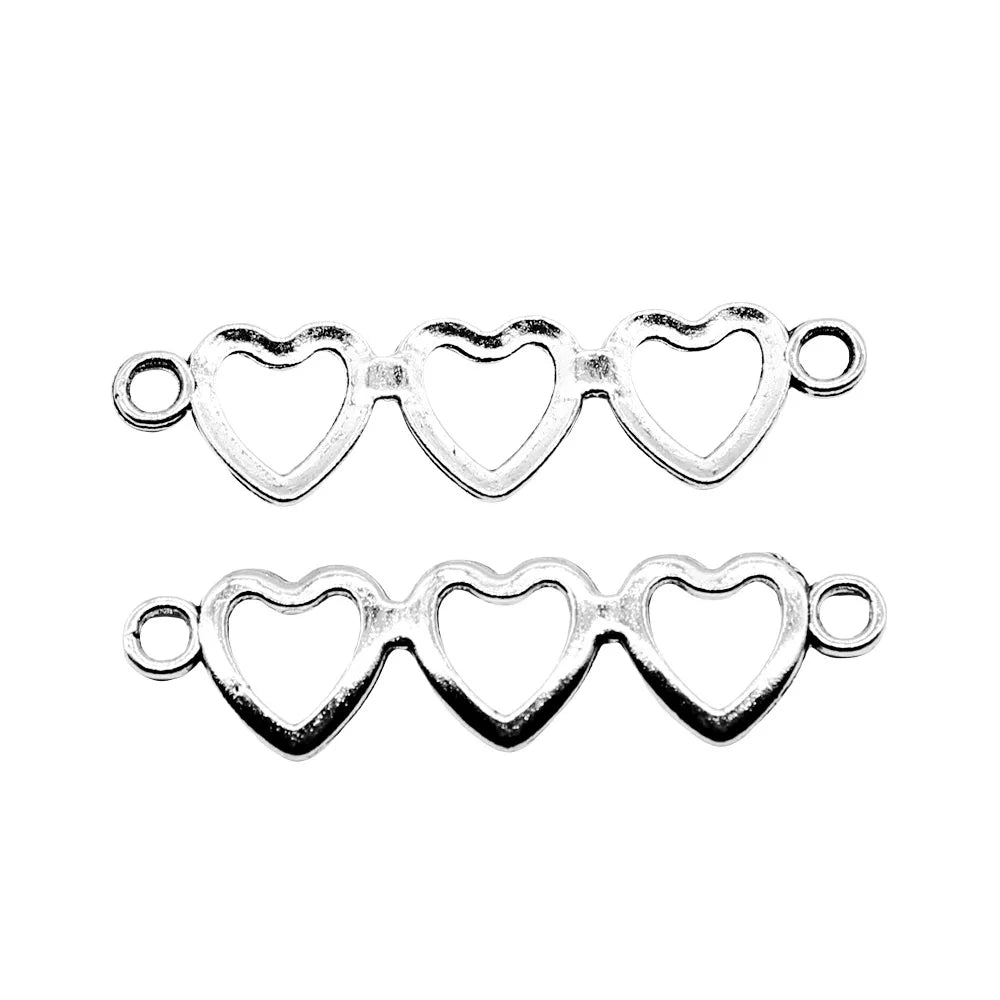 43x11mm 1.3g Antique Silver Zinc Alloy Heart Connector Charm for Bracelet Necklace Making