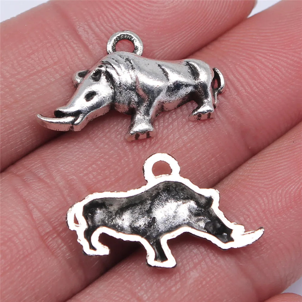 24x14mm 1.6g Antique Silver Zinc Alloy Rhinoceros Charm Pendant for DIY Animal Theme Jewelry Making