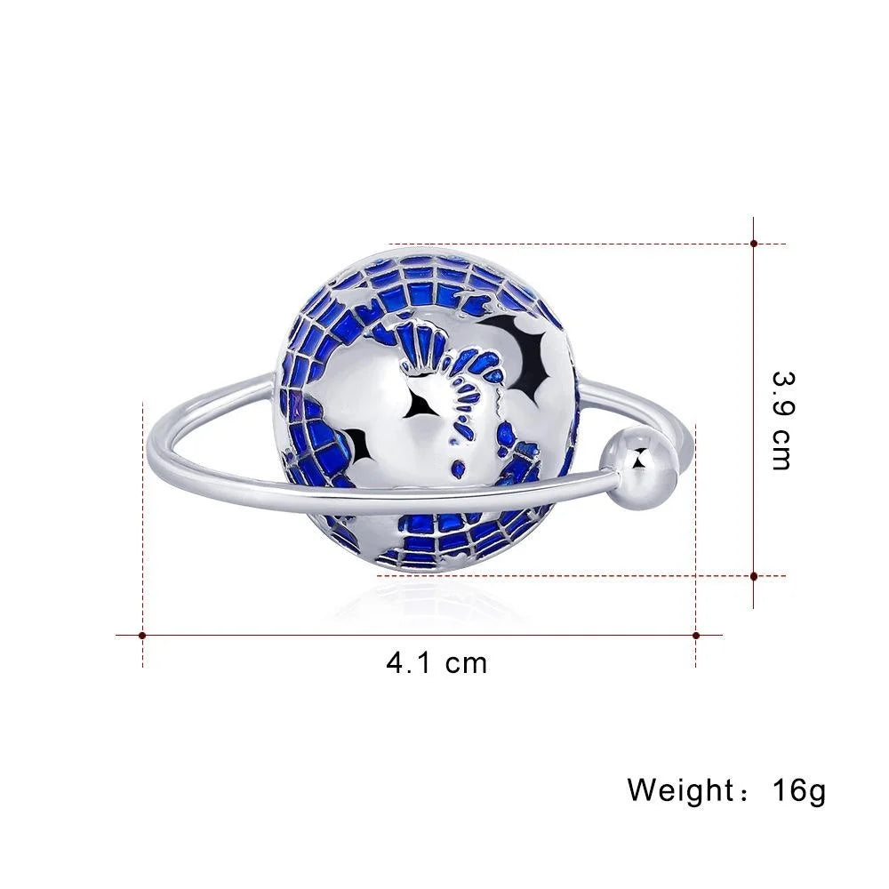Elegant Blue Enamel Planet Earth Globe Brooch, Gold Tone Alloy Universe Lapel Pin Suit Accessory Gift