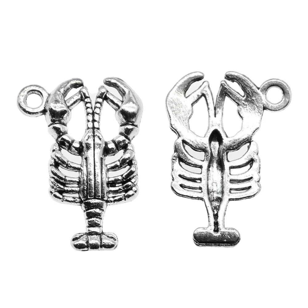 21x15mm 1.5g Antique Silver Tone Zinc Alloy Shrimp Charm Pendant for DIY Ocean Theme Jewelry Making