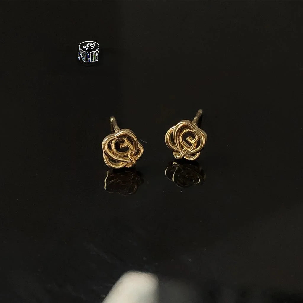 14K Plated Copper Mini Rose Flower Stud Earrings Minimalist Daily Jewelry