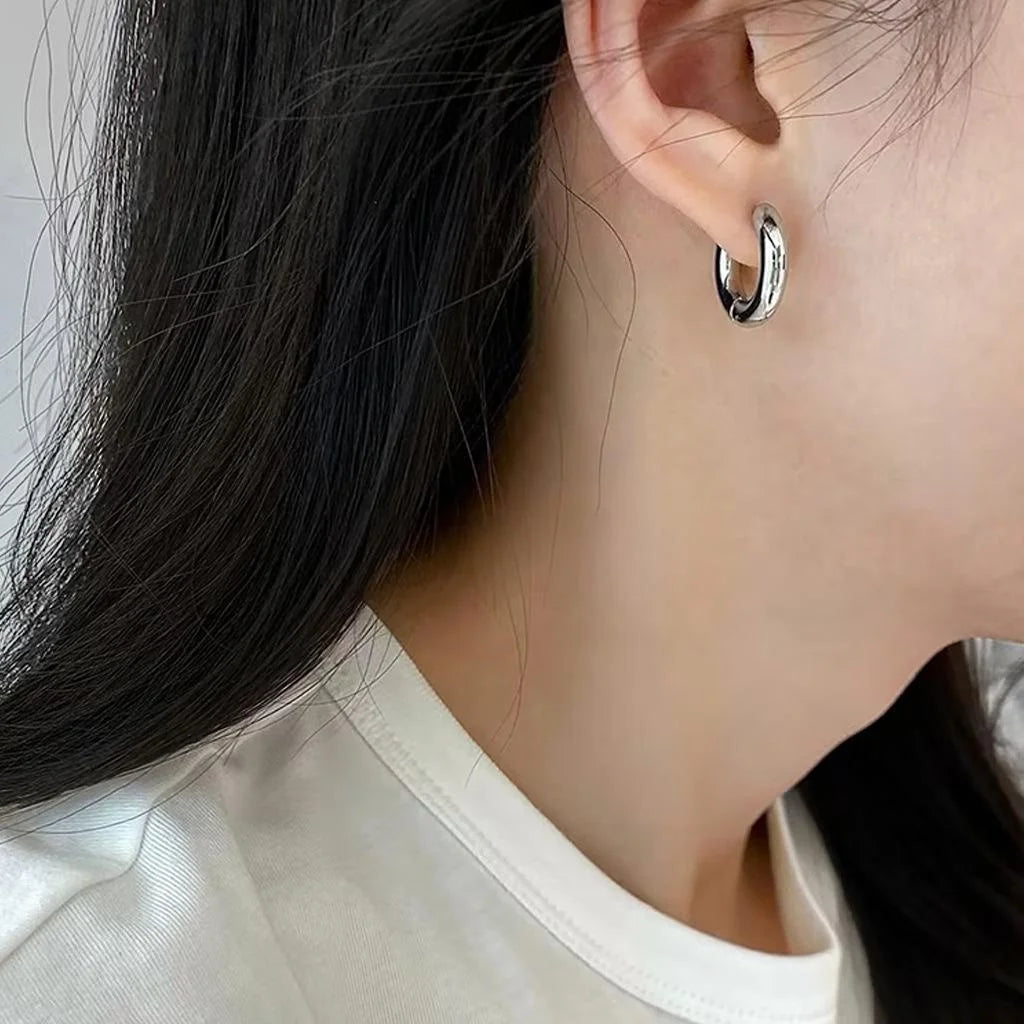 Minimalist Stainless Steel Circle Drop Earrings Smooth Silver Geometric Office Jewelry