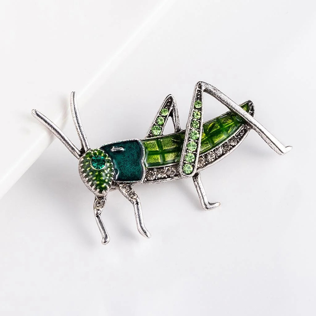 Elegant Green Enamel Rhinestone Grasshopper Brooch Alloy Insect Lapel Pin Corsage Suit Accessory Gift