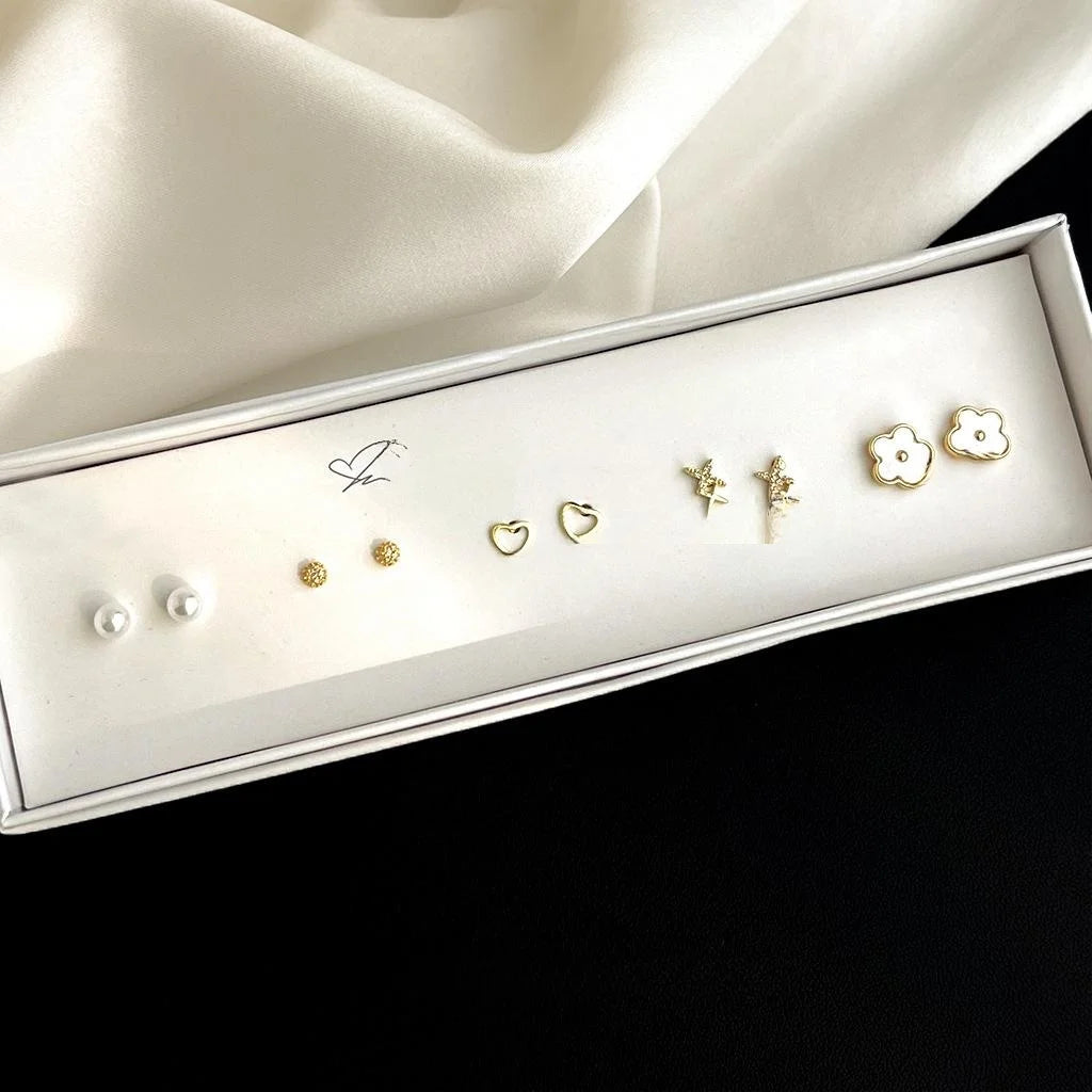 Simple Copper Stud Earrings For Women, Heart Bow Square Circle Geometric Gift Box