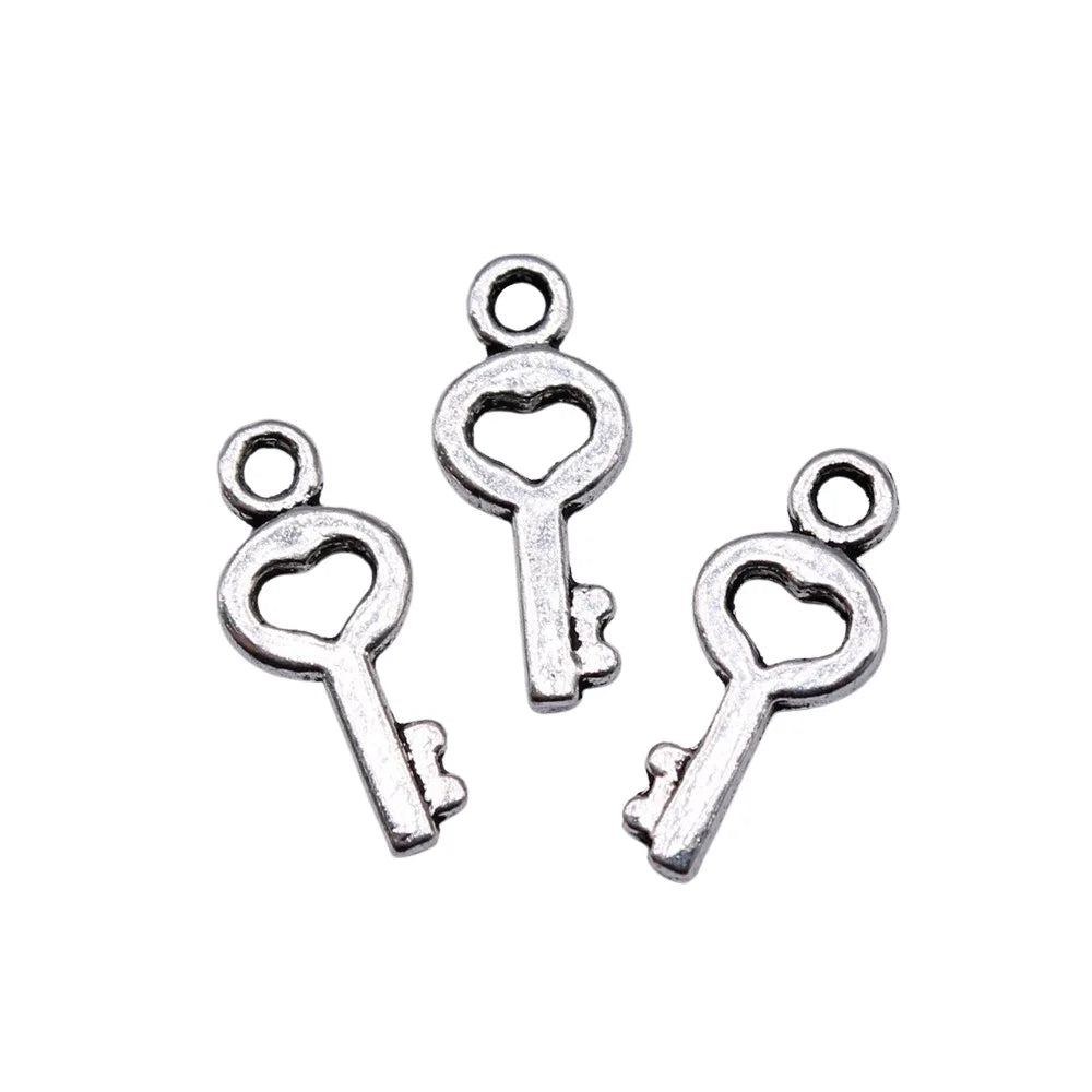 16x7mm 0.4g Multicolor Zinc Alloy Heart Key Charm Pendant for DIY Bracelet Necklace Jewelry Making