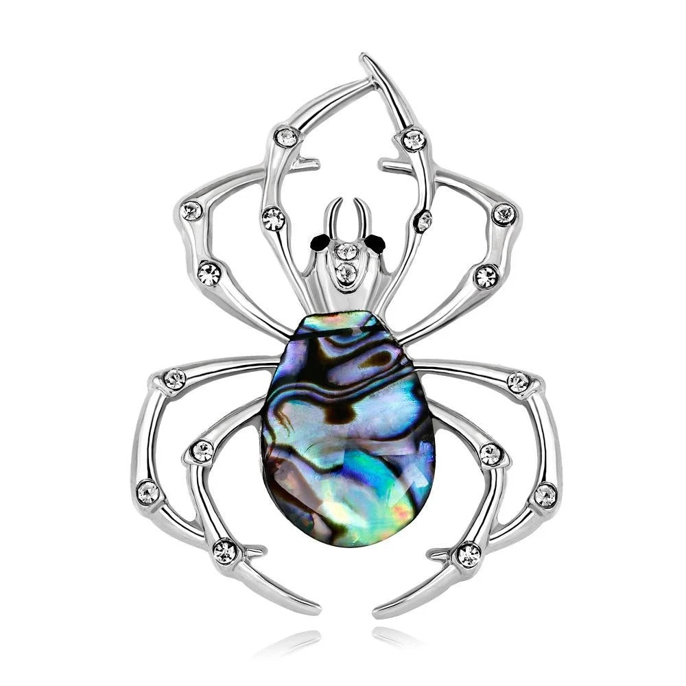 Elegant Mother Of Pearl Spider Brooch With Rhinestone Alloy Legs, Fashion Lapel Pin Suit Accessory Gift