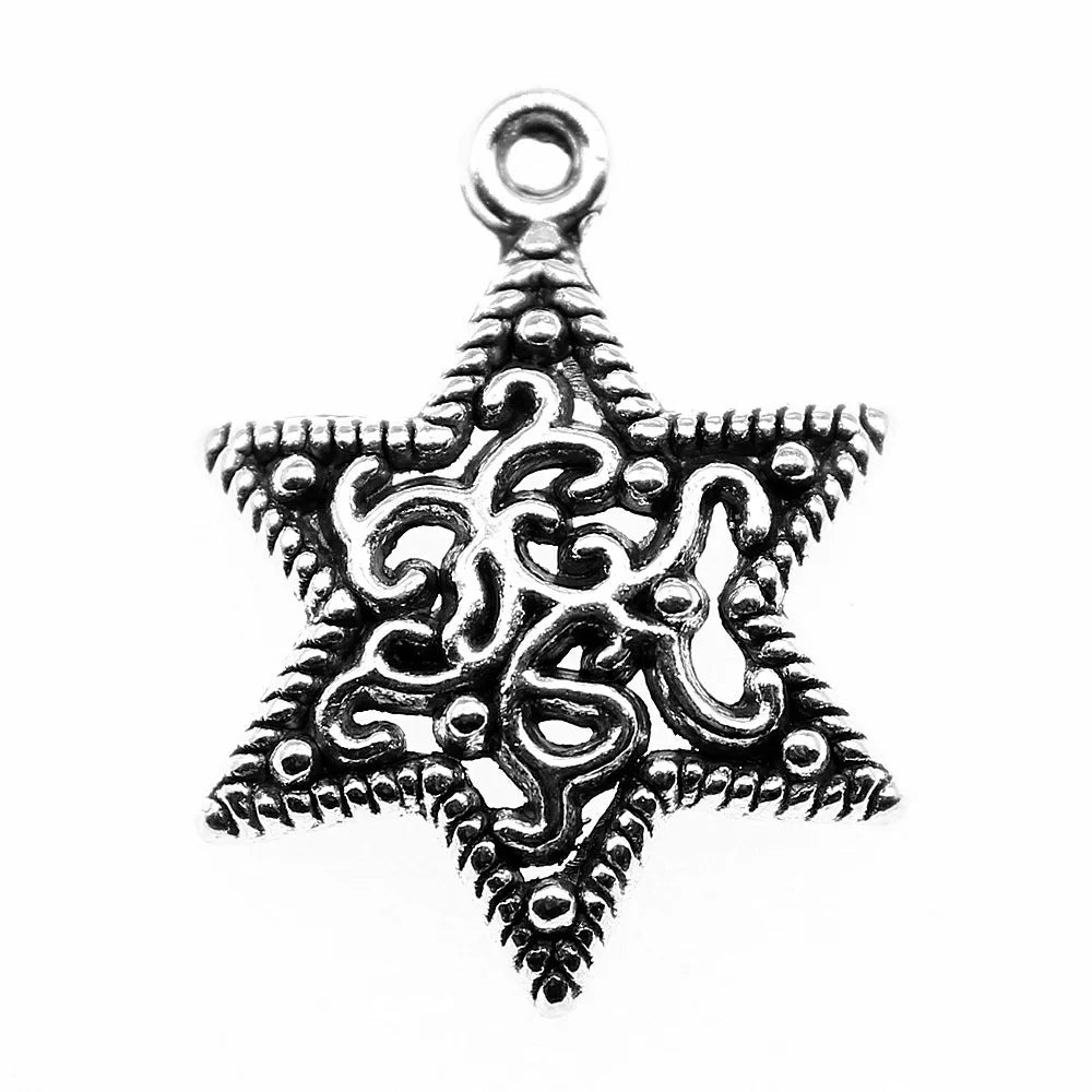 23x17mm 1.3g Antique Silver Zinc Alloy Six-Point Star Charm Pendant for DIY Jewelry Making