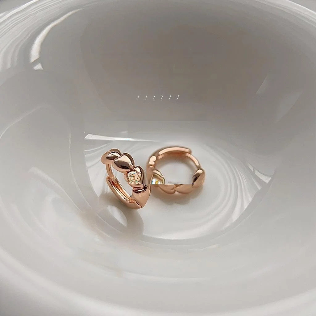 Rose Gold Copper Heart Hoop Earrings Minimalist Small Huggie Hoops For Everyday Office Style