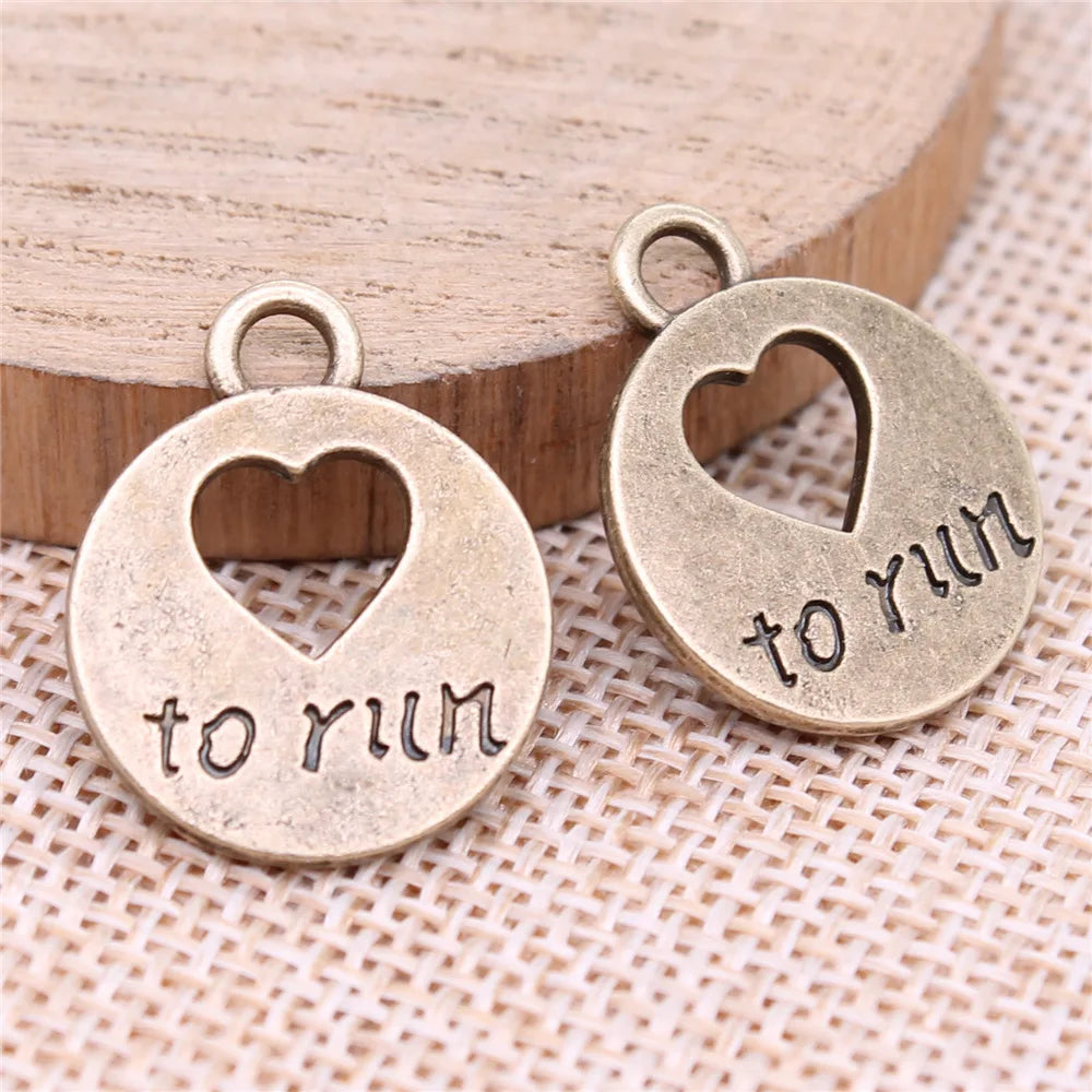 22x18mm 2.24g Antique Bronze Zinc Alloy I Love Running Charm Pendant for DIY Sports Jewelry Making