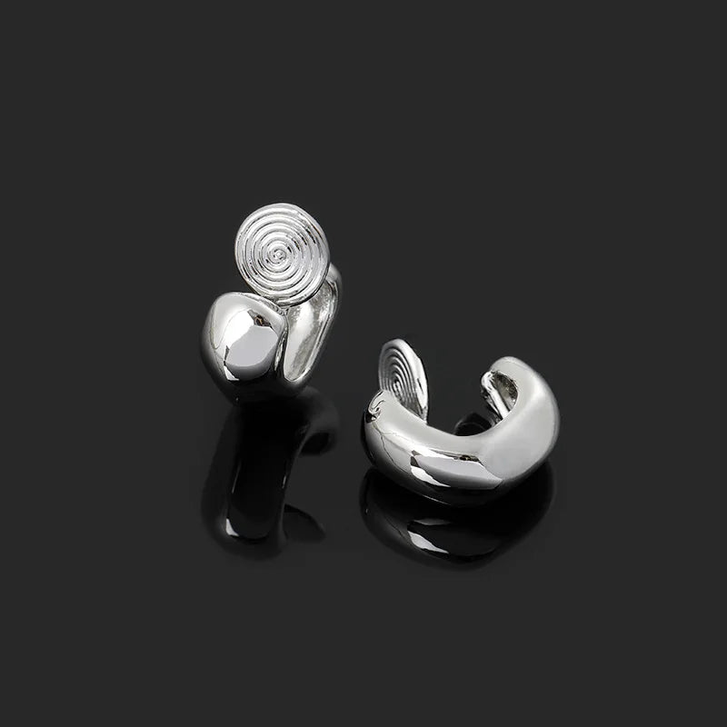 Elegant Silver Alloy Spiral Disc Chunky Small Hoop Stud & Clip On No Piercing Commuter Minimalist Earrings
