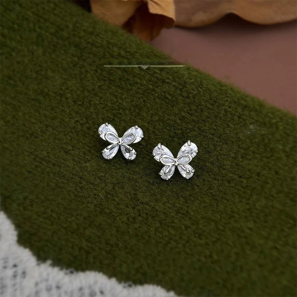 Minimalist Micro Pave Zircon Butterfly Copper Stud Earrings Elegant Sweet Style
