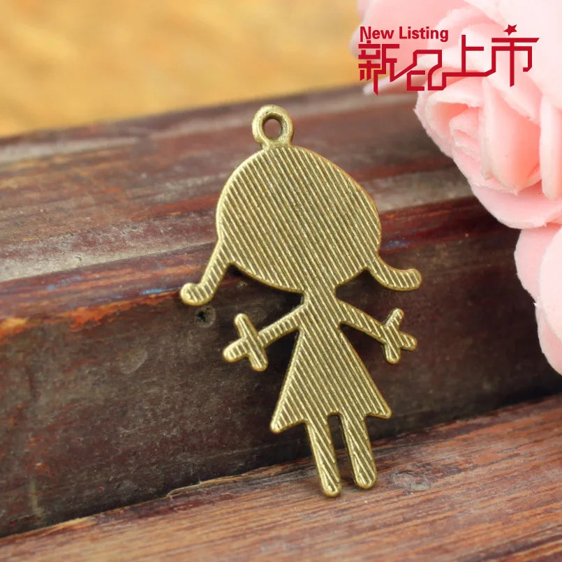 35x23MM Antique Silver Zinc Alloy Smiling Girl Charm Pendant for DIY Necklace Bracelet Jewelry Making