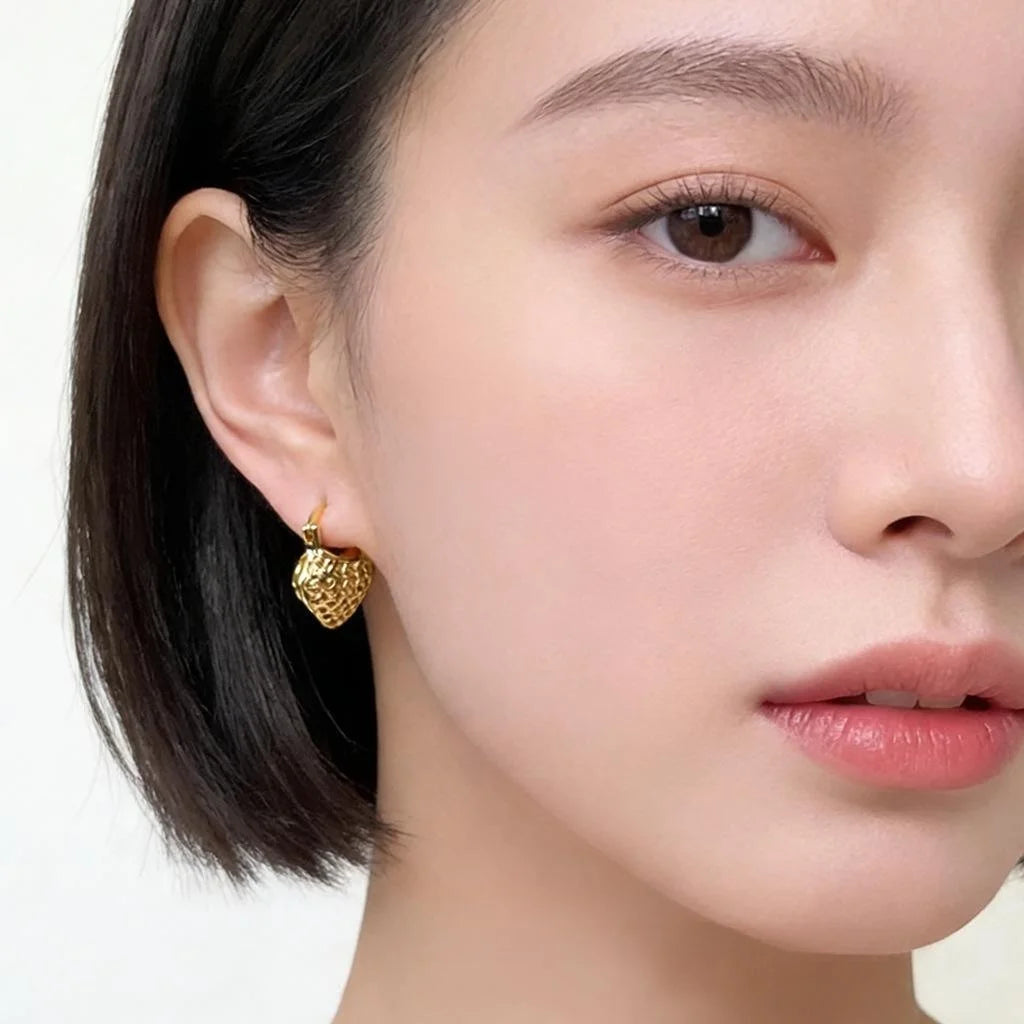 Korean Style 14K Gold Plated Hollow Woven Handbag Geometric Line Copper Stud Earrings