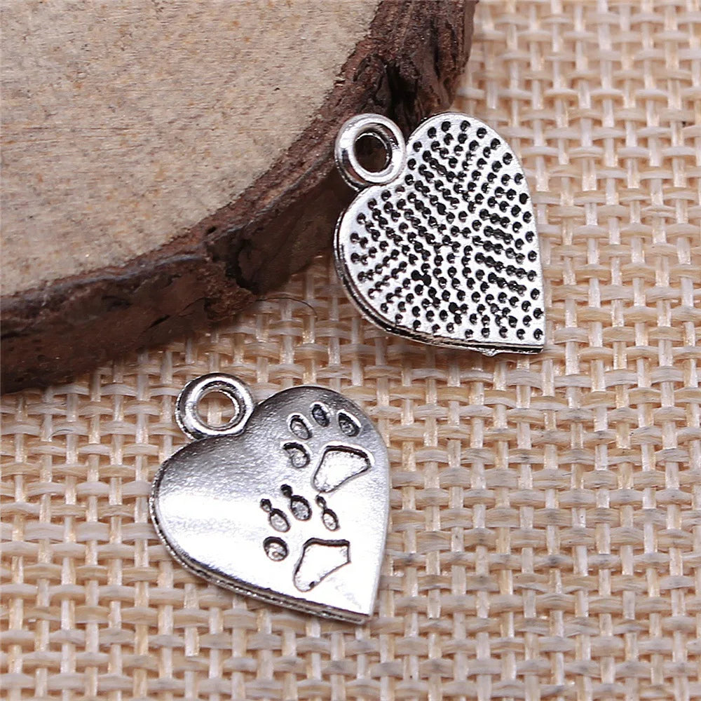 17x13mm 1.1g Multicolor Zinc Alloy Heart Paw Print Dog Charm Pendant for DIY Necklace Bracelet Jewelry