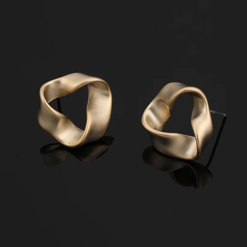 Vintage Matte Gold Alloy Twisted Triangle Hoop Stud & Clip On No Piercing French Elegant Earrings