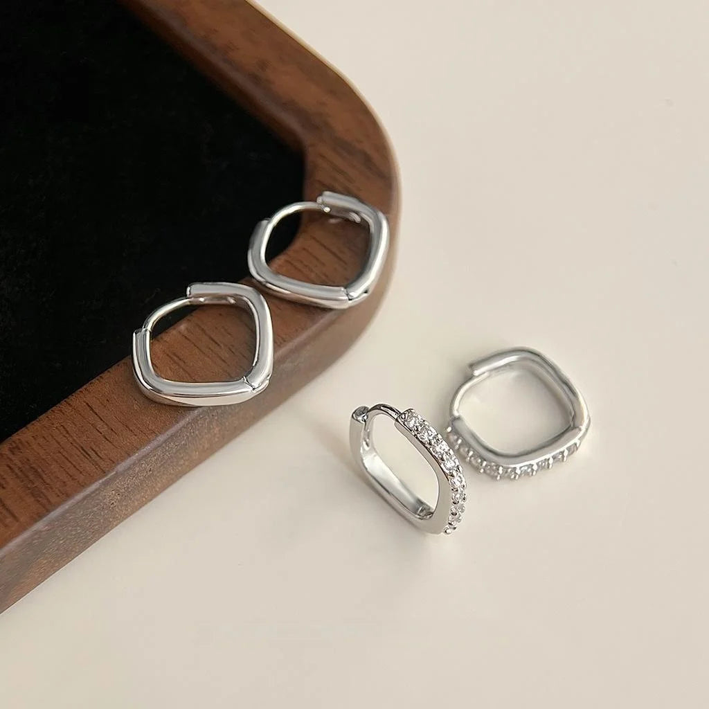 Minimalist Geometric Micro Pave Zircon Square Copper Stud Earrings For Women