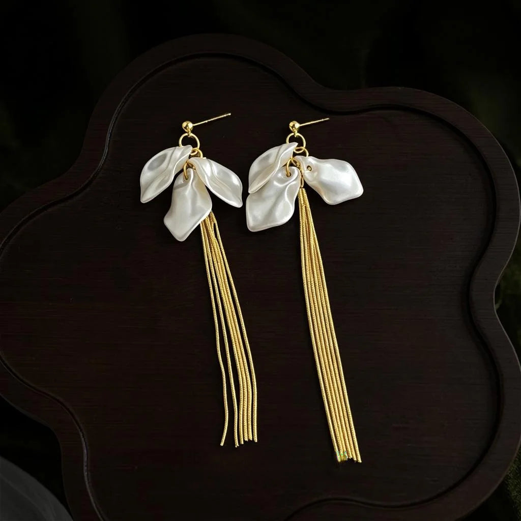 Handmade Eco-Friendly Copper Floral Tassel Drop Earrings For Women, Long Artsy Sweet Style