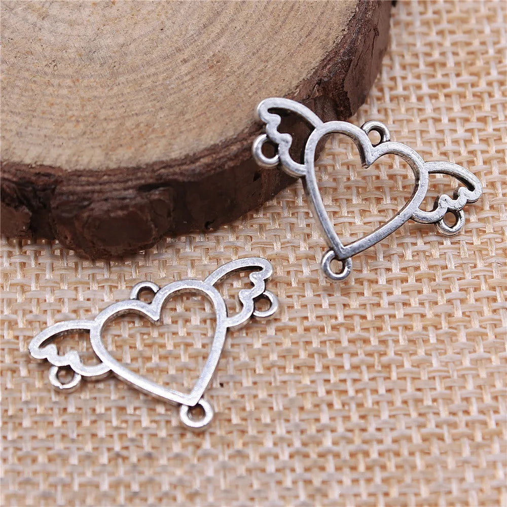24x16mm 0.8g Zinc Alloy Winged Heart Wing Earring Connector Charm for DIY Earrings Jewelry Making