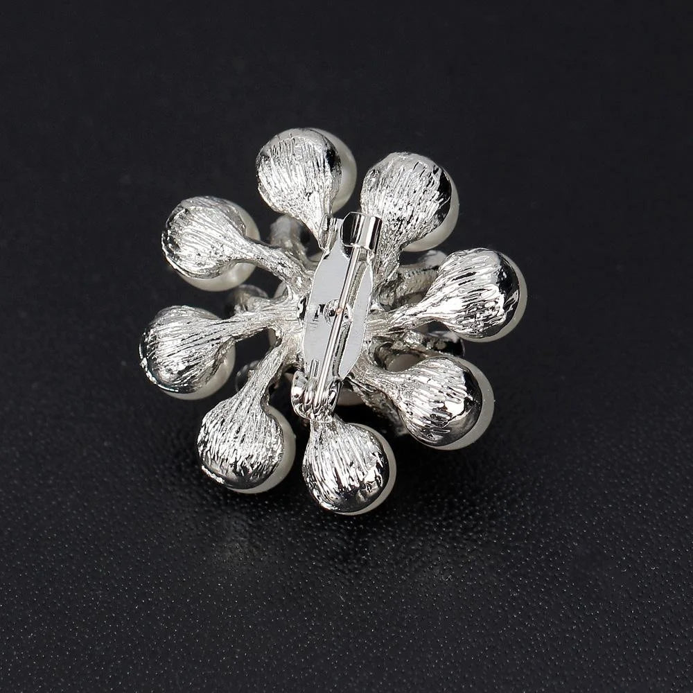 Elegant Round Faux Pearl Rhinestone Flower Brooch, Large Scarf Buckle Corsage Lapel Pin Suit Accessory