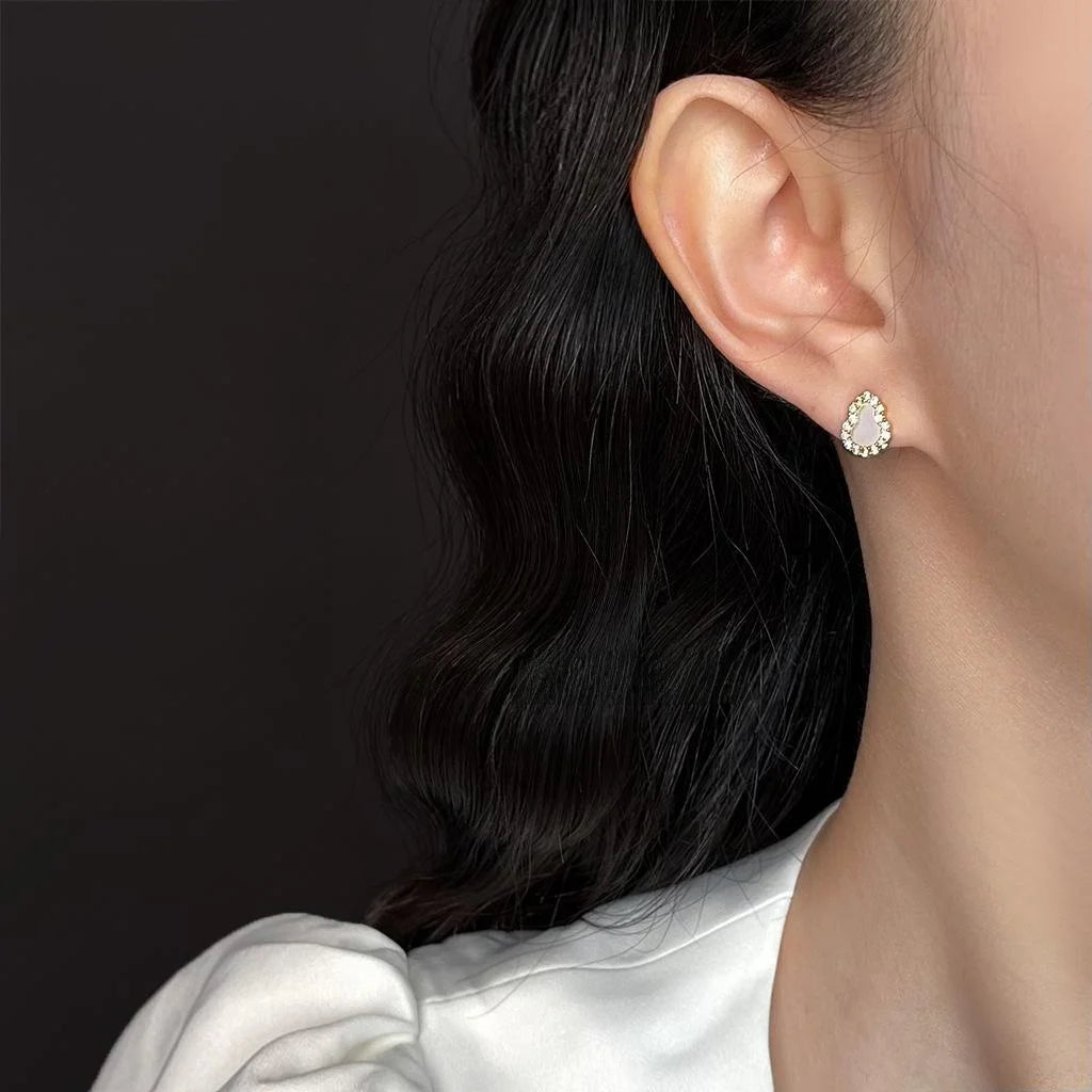 Light Luxury Micro Pave Zircon Real Shell Gourd Stud Earrings, Copper Silver Plated Pin Jewelry