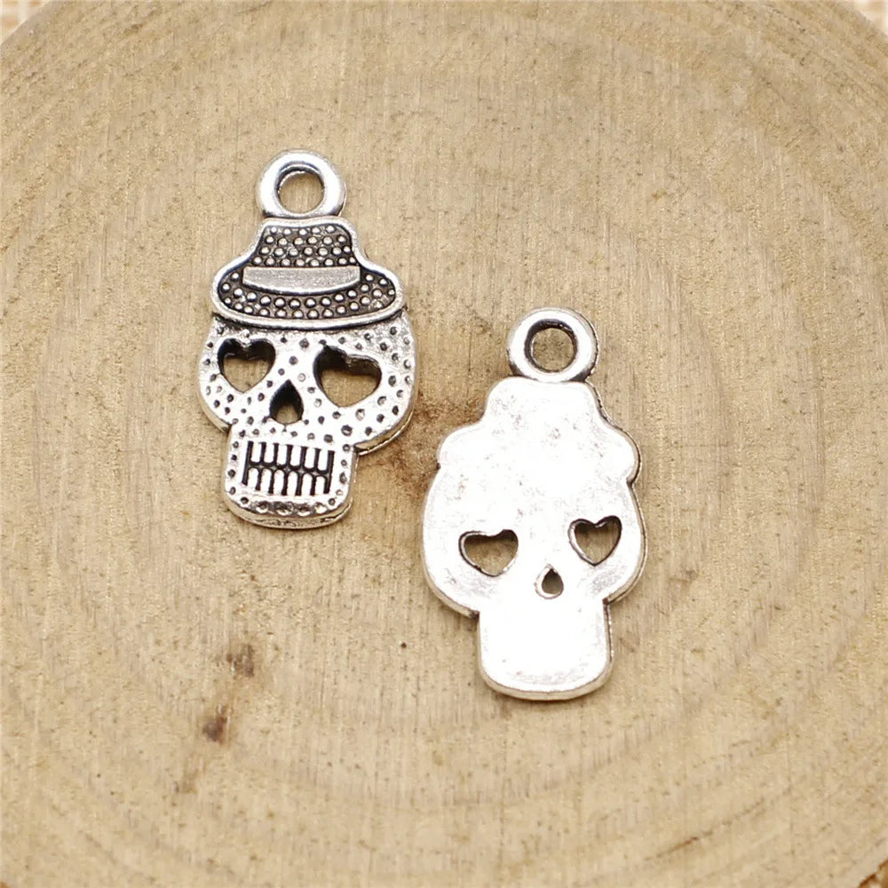 21x12mm 1.3g Antique Silver Zinc Alloy Hat Skull Charm Pendant for DIY Jewelry Making