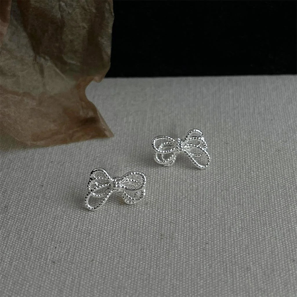 Minimalist Copper Twisted Rope Knot Bow Stud Earrings For Women Elegant Commuter Jewelry