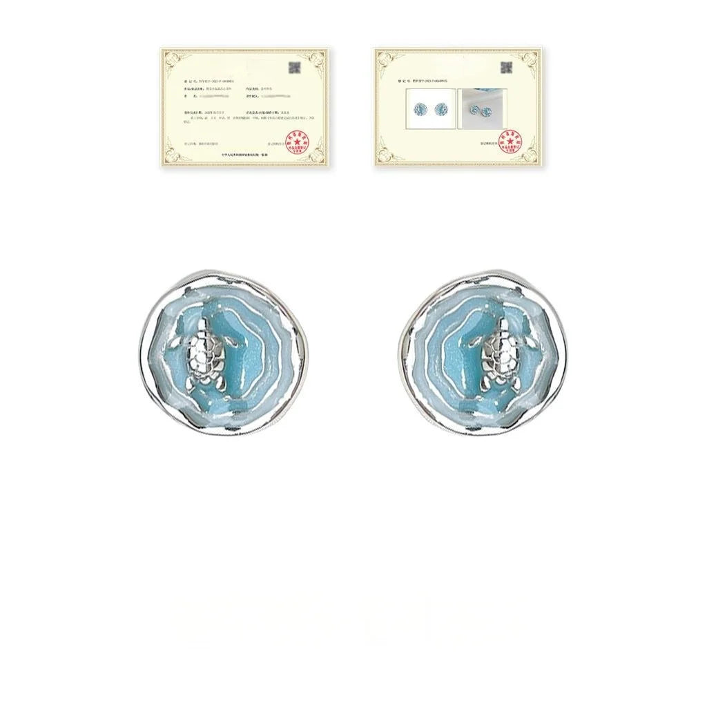 Blue Ocean Whale Stud Earrings Copper Silver Plated Gradient Enamel Animal Jewelry