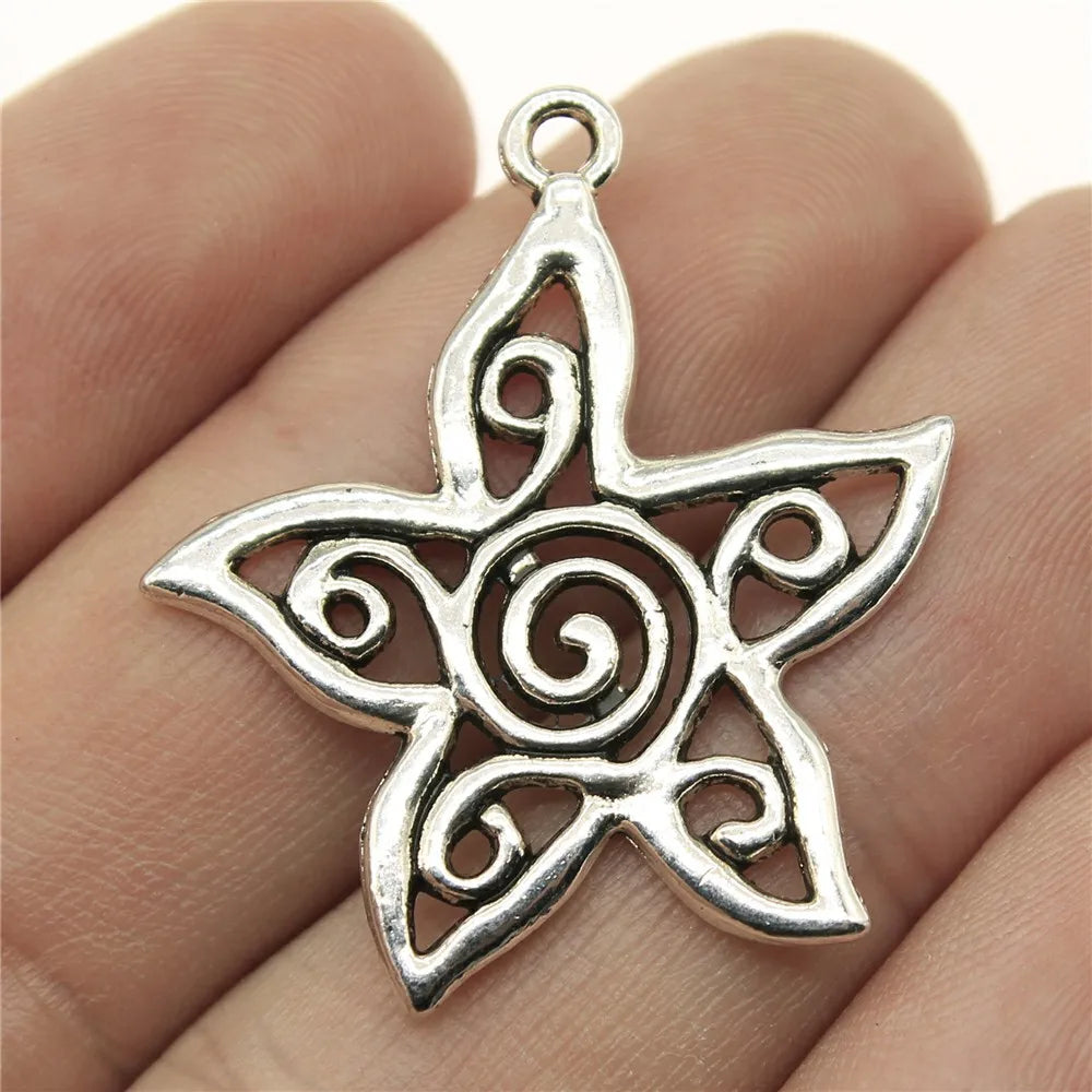 33x30mm 2.6g Zinc Alloy Hollow Carved Flower Charm Pendant for Necklace Earring DIY Making