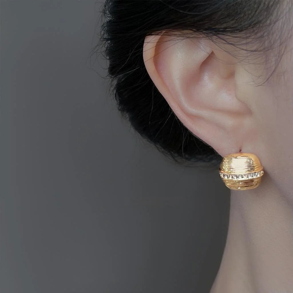 Vintage French Style Textured Square Copper Stud Earrings With Micro Pave Zircon For Women