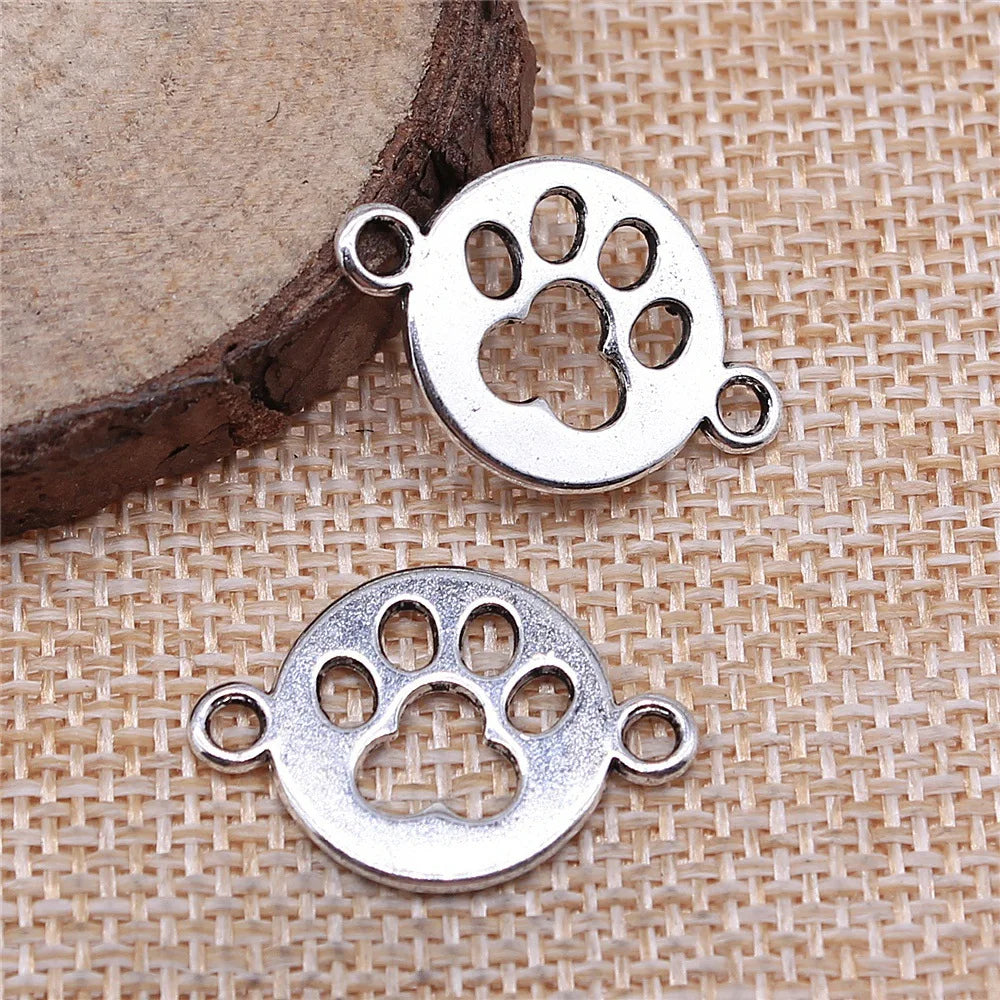 24x16mm 1.5g Multicolor Zinc Alloy Dog Paw connector charm for bracelet necklace DIY jewelry making