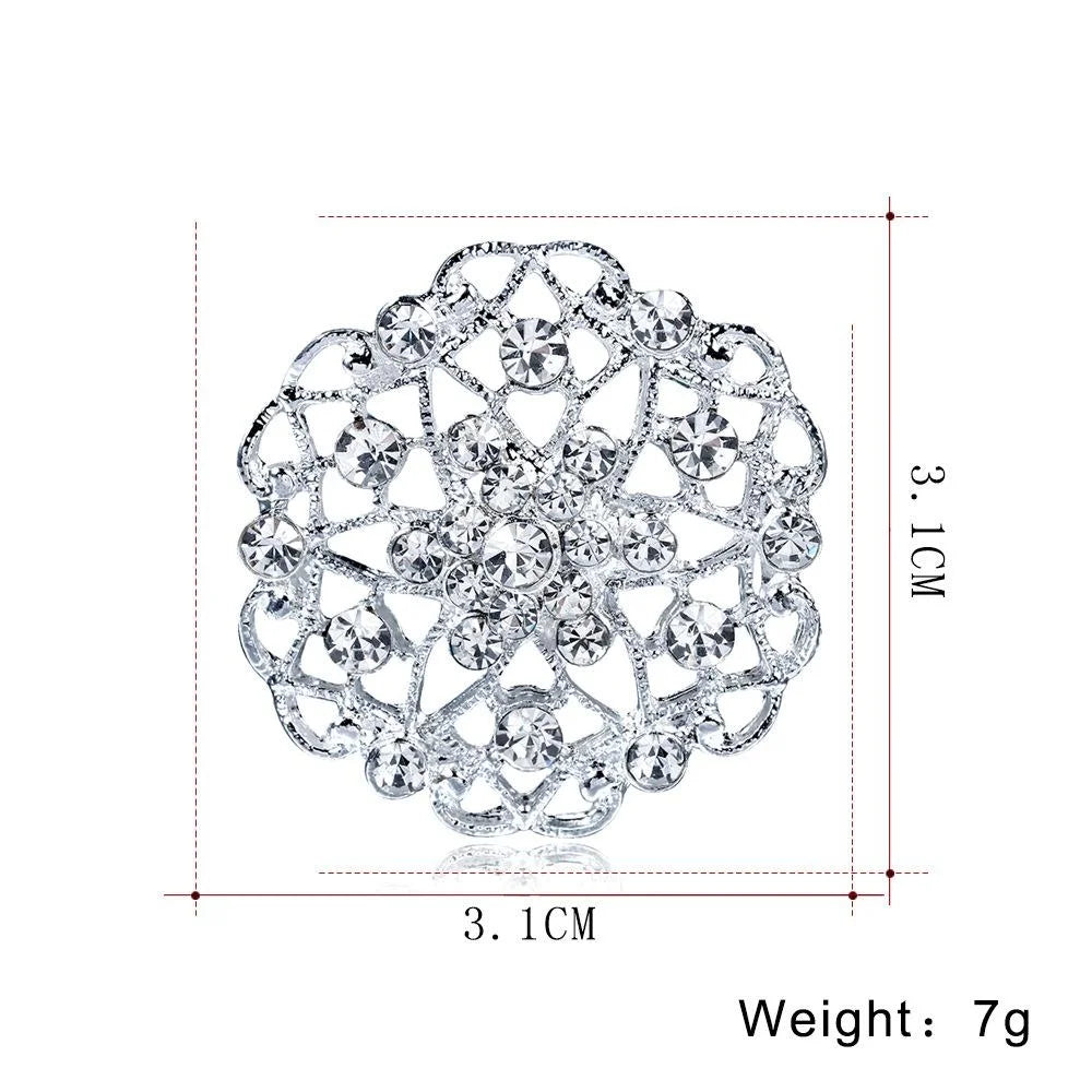 Elegant Silver Plated Rhinestone Flower Brooch, Openwork Alloy Lapel Pin Corsage For Women Gift