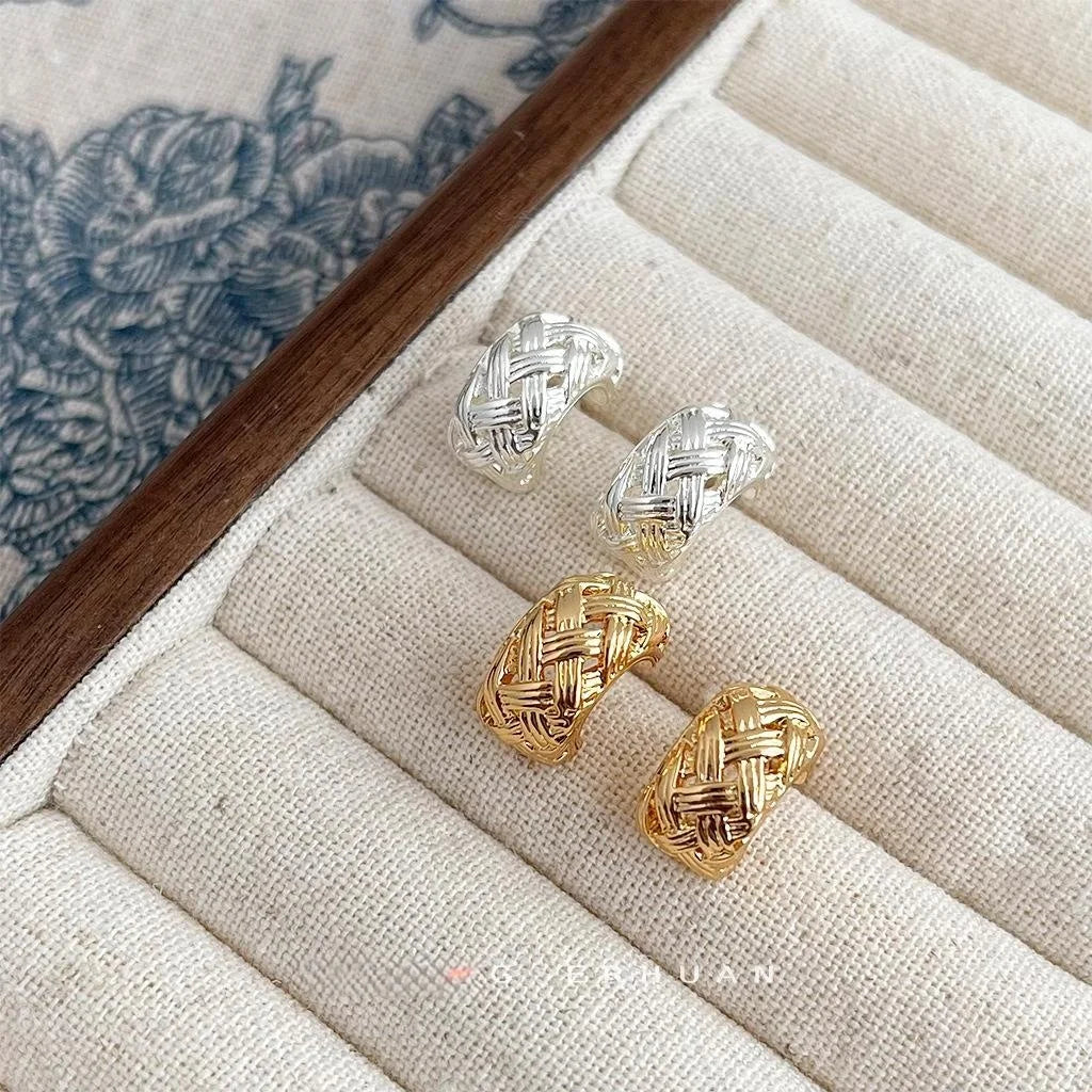 14K Gold Plated Copper Geometric Hollow Square Stud Earrings For Women Minimalist Luxury Style