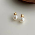 Minimalist Geometric High Luster Pearl Stud Earrings Copper Elegant Office Style