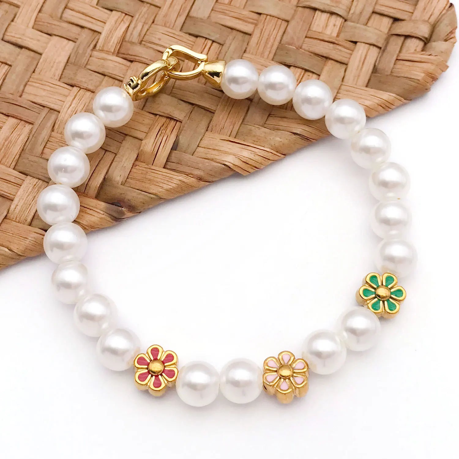Enamel Stainless Steel Daisy Flower Double Sided Beads with Hole for DIY Bracelet Jewelry