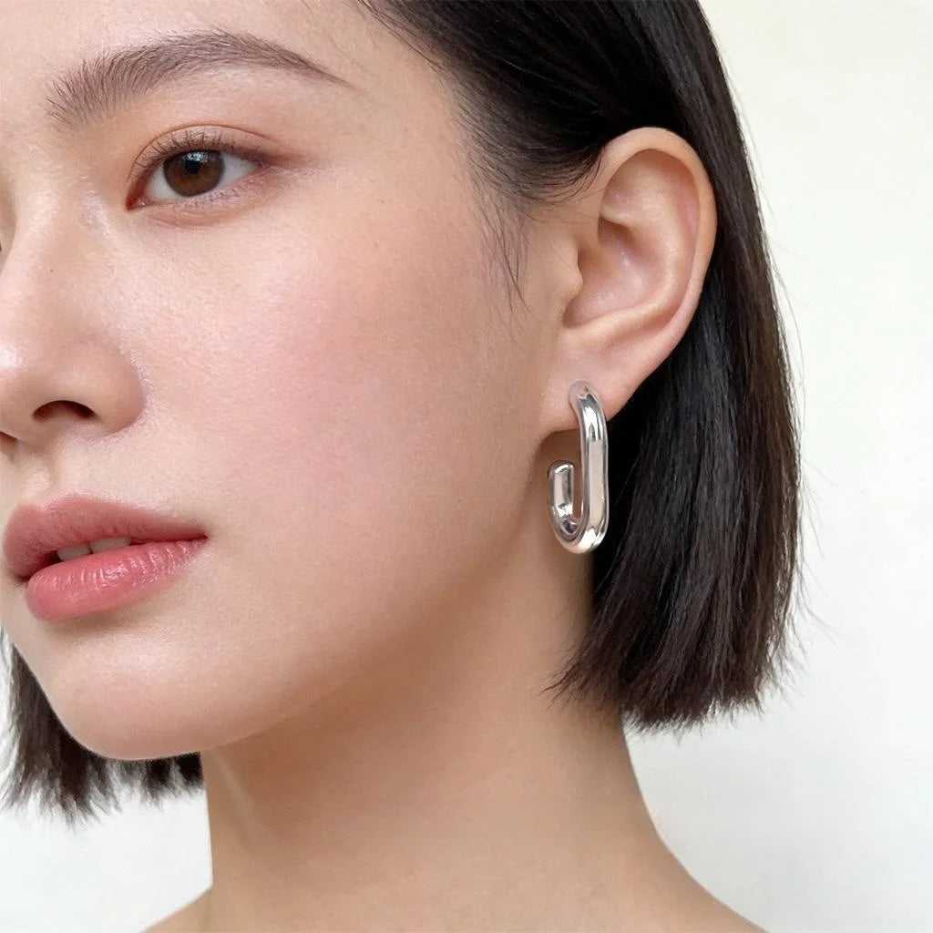 European Style Minimalist Smooth U-Shaped Geometric Eco Copper Stud Earrings For Women