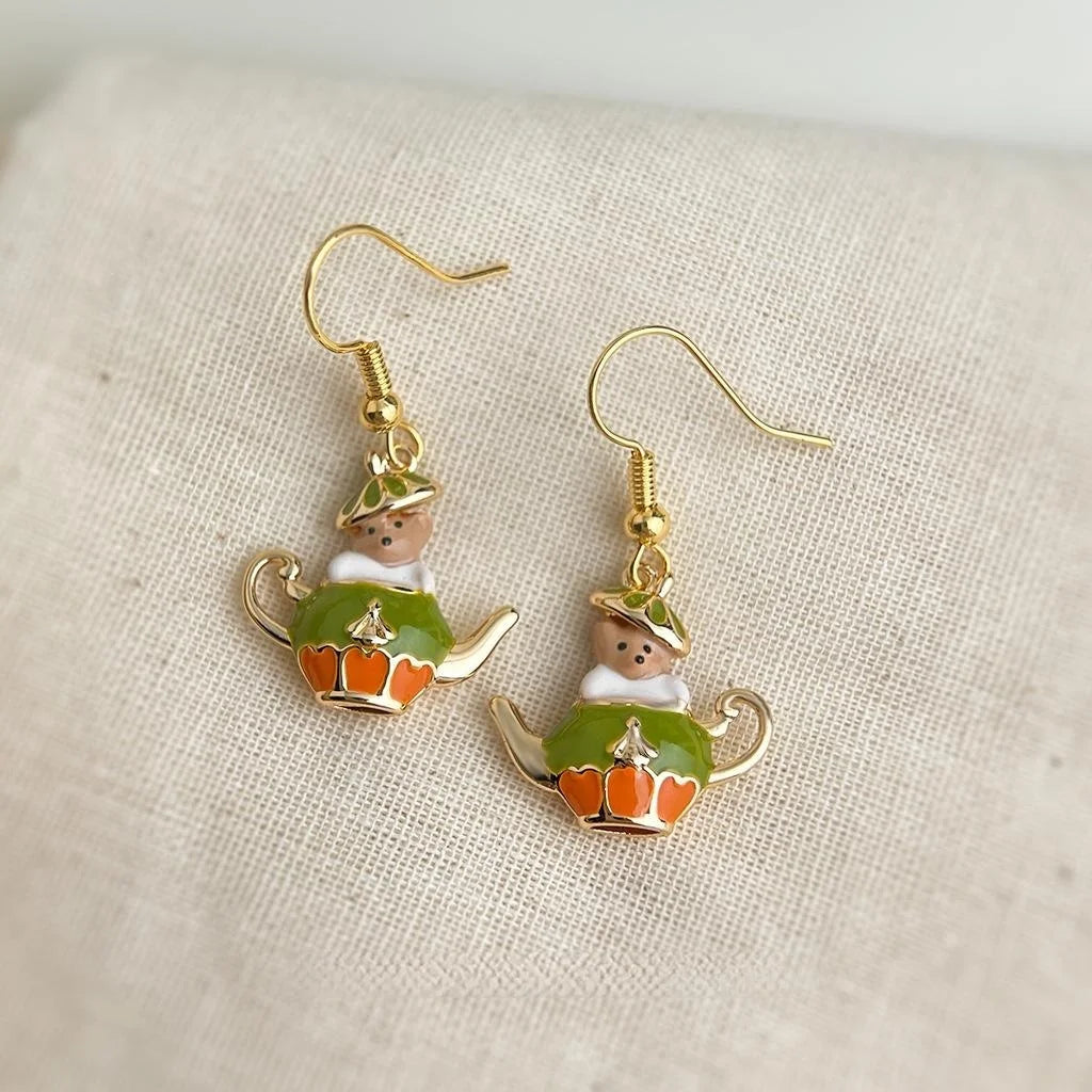 Cute Enamel Painted Squirrel Copper Drop Earrings Forest Style Designer Animal Jewelry