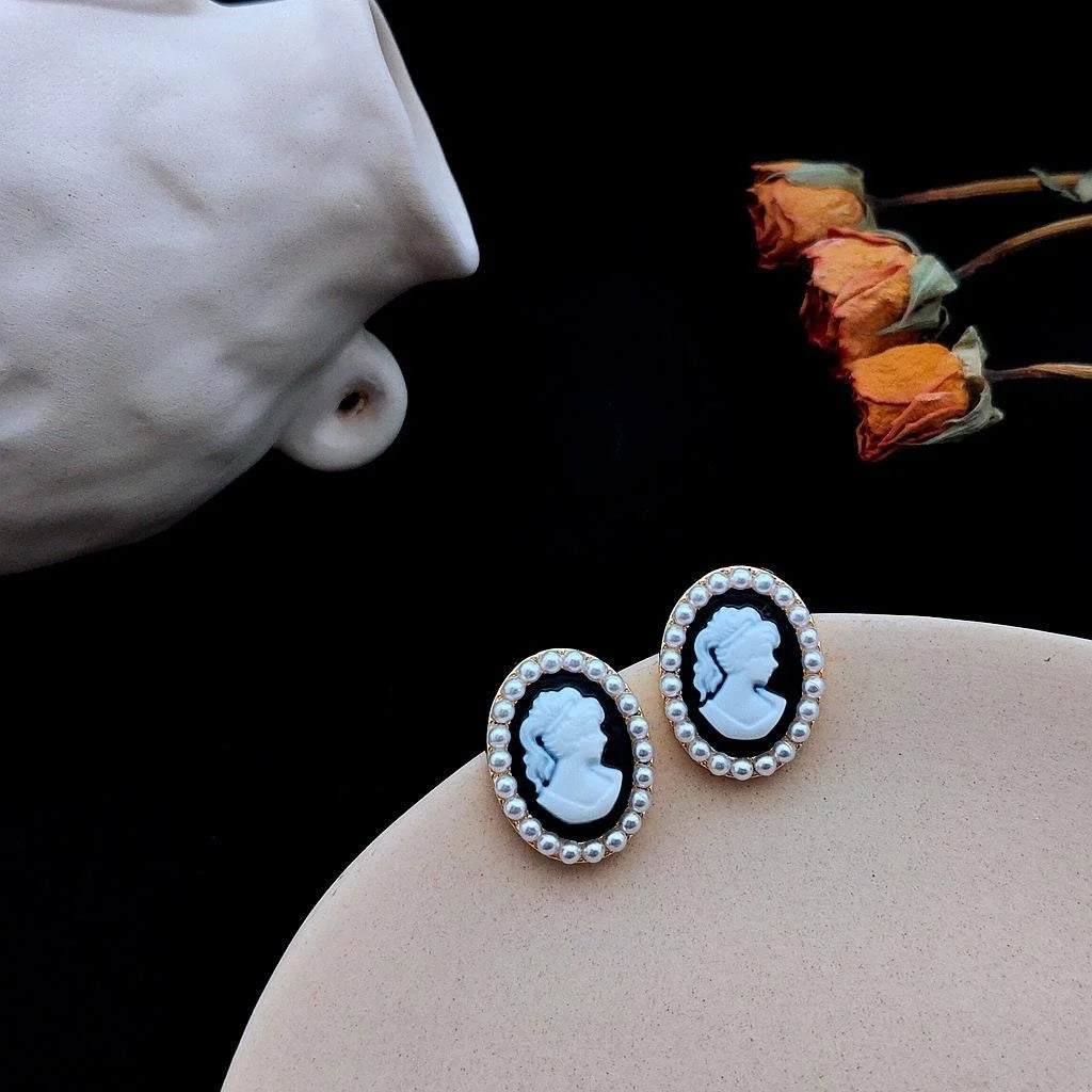 Silver Plated Alloy 14K Gold Beauty Portrait Stud Earrings Korean Creative Fashion Jewelry