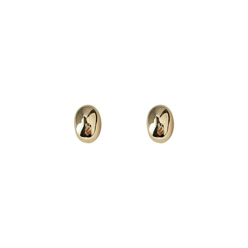 14K Gold Plated Copper Mini Oval Geometric Stud Earrings Minimalist Premium Jewelry