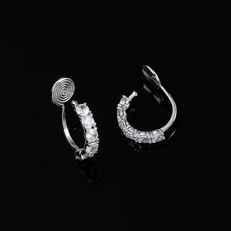 Elegant Spiral Disc Zircon Rhinestone Hoop Stud & Clip On No Piercing Alloy Small Huggie Earrings