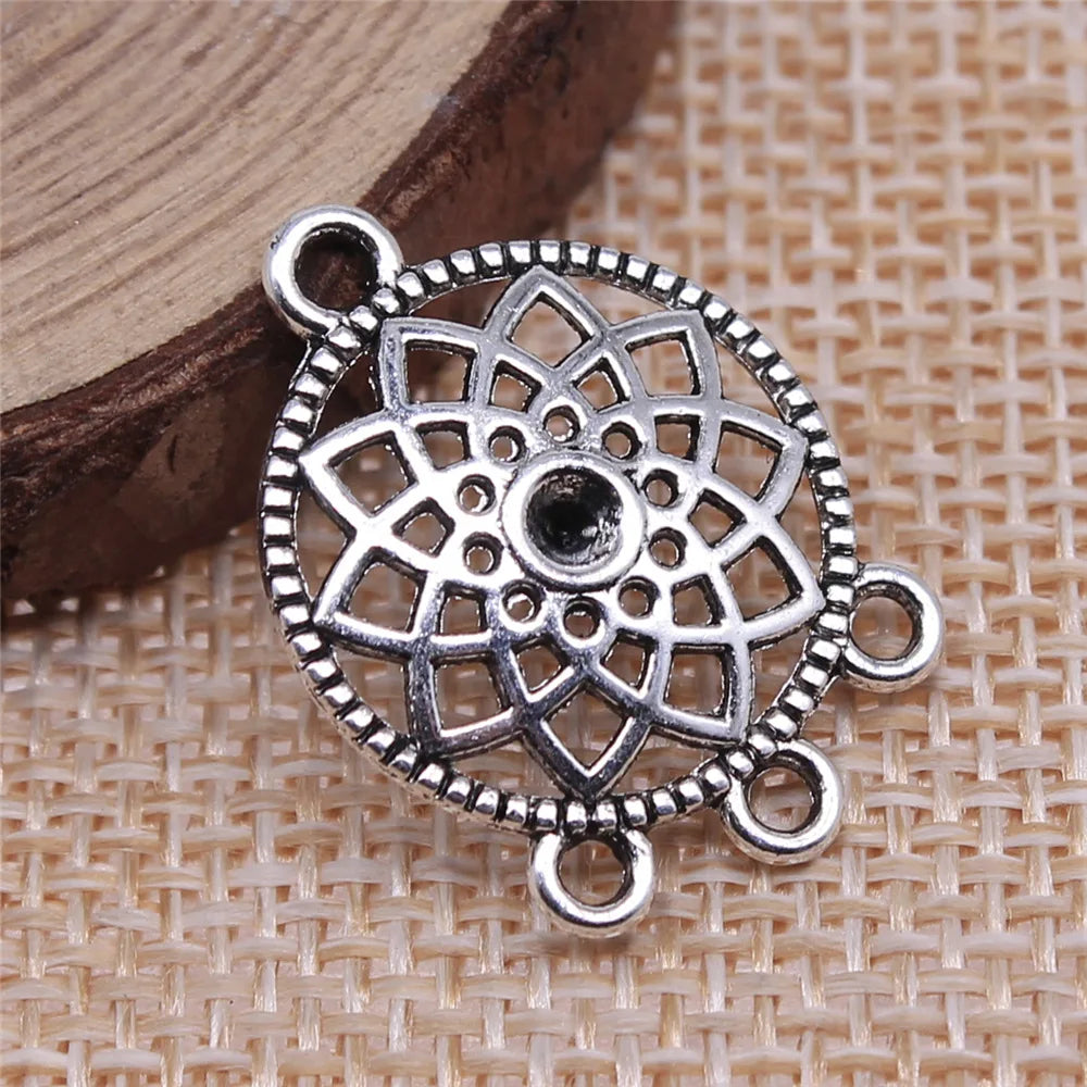 24x18mm 1.3g Antique Silver Zinc Alloy Dreamcatcher Earring Connector Charms for DIY Earrings