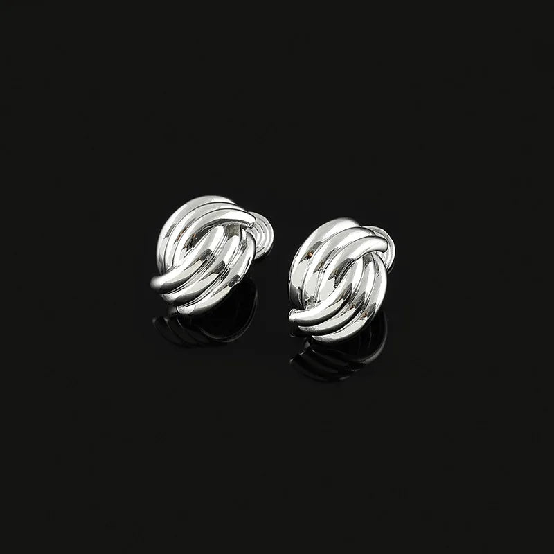 Elegant Minimalist Geometric Interlaced Swirl Alloy Stud & Clip On No Piercing Metal Knot Earrings