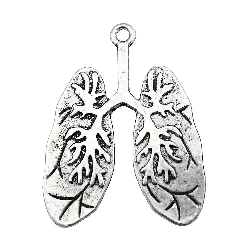 39x30mm 4.7g Antique Silver Zinc Alloy Lung Charm Pendant for DIY Anatomy Theme Jewelry Making