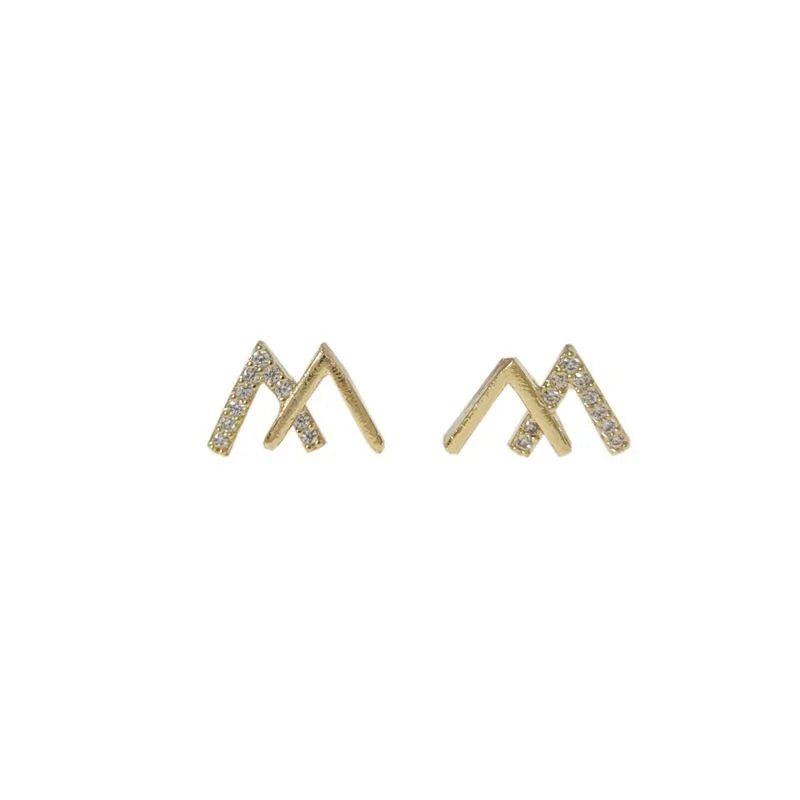 Mini 14K Plated Copper Letter W Stud Earrings With Micro Pave Zircon Minimalist Jewelry