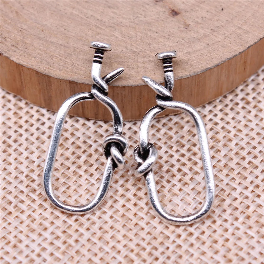 13x28mm 1g Antique Silver Zinc Alloy Knotted Nail Charm Pendant for DIY Necklace Bracelet Making
